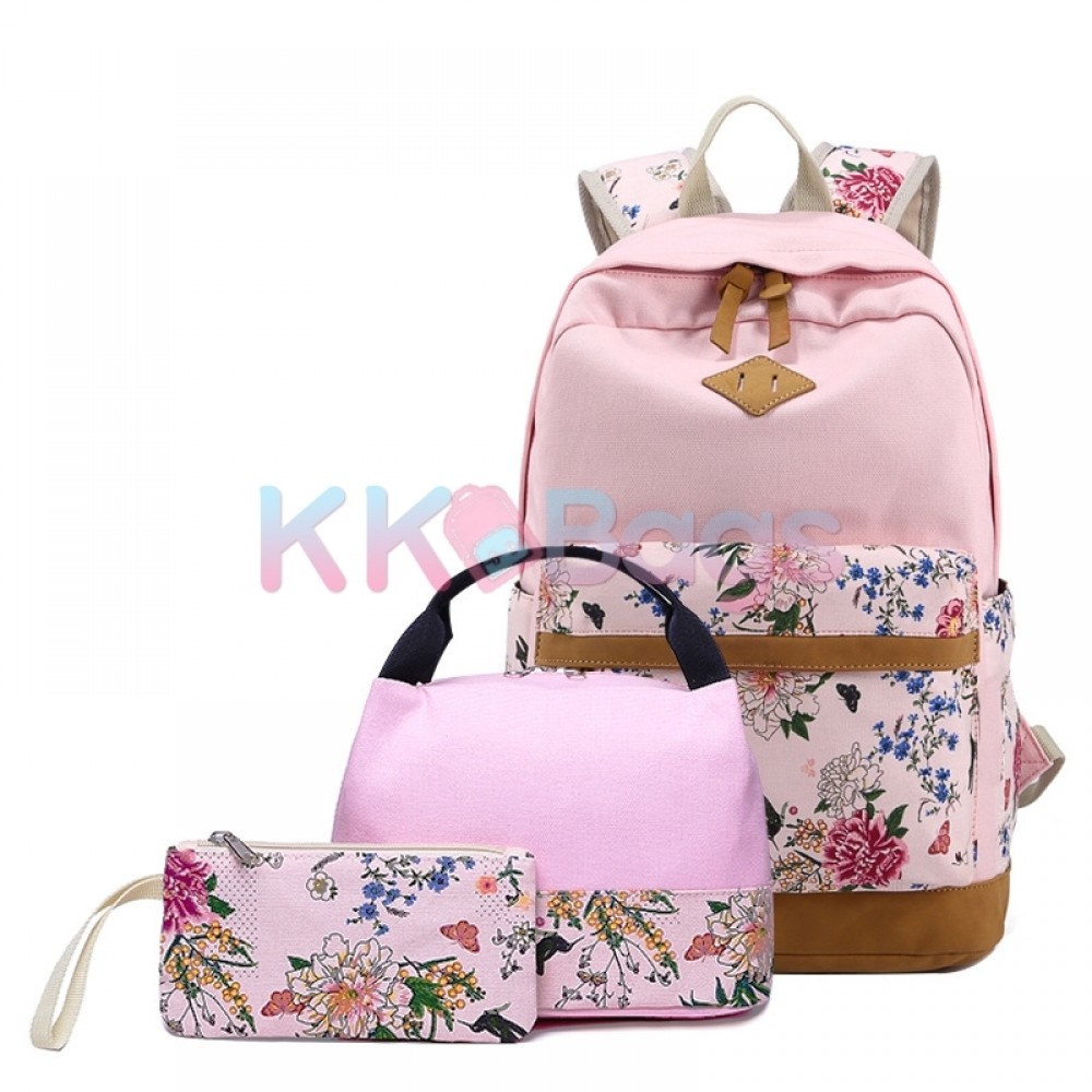 Backpack Set For Middle School Girl Floral Prints Lightweight
